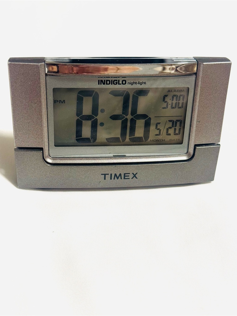 Timex Silver Indiglo Folding Digital Travel Alarm Clock